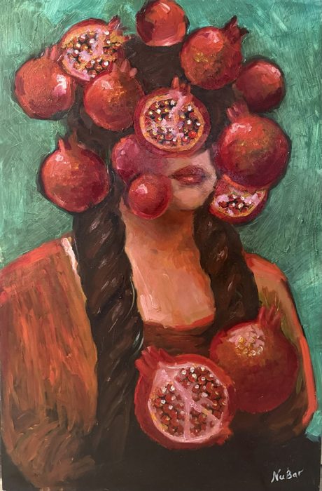 Pomegranates and a portrait