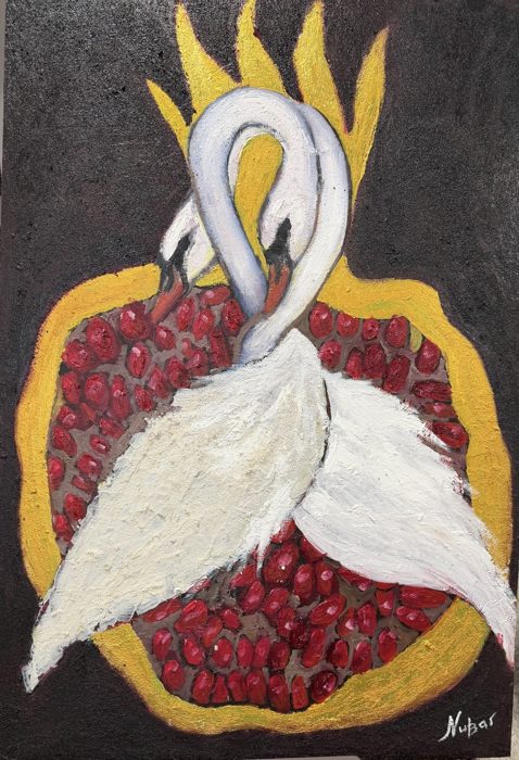 Swans within a pomegranate