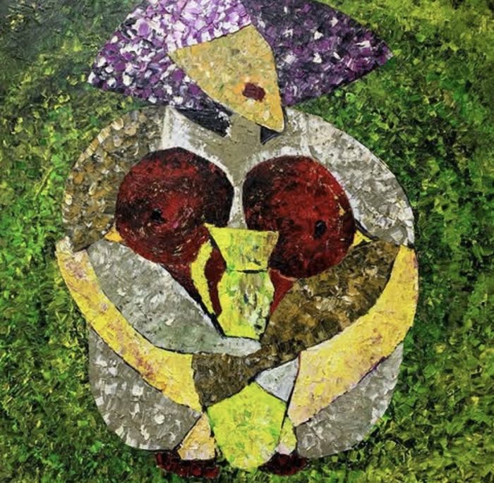 Figure with a violet hat